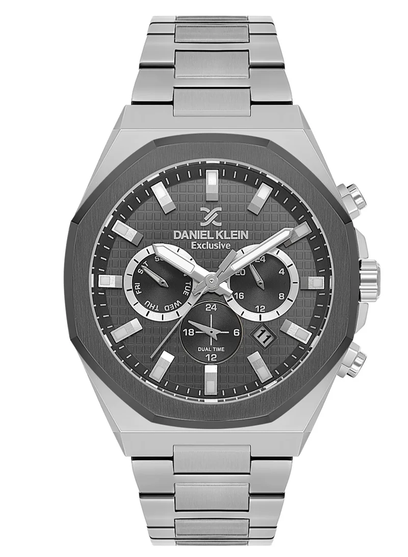 DANIEL KLEIN Men's Stainless Steel Silver and Black Alloy Case Analog Black Round Emboss Dial Japanese Quartz Exclusive 50 Meters Water Resistant